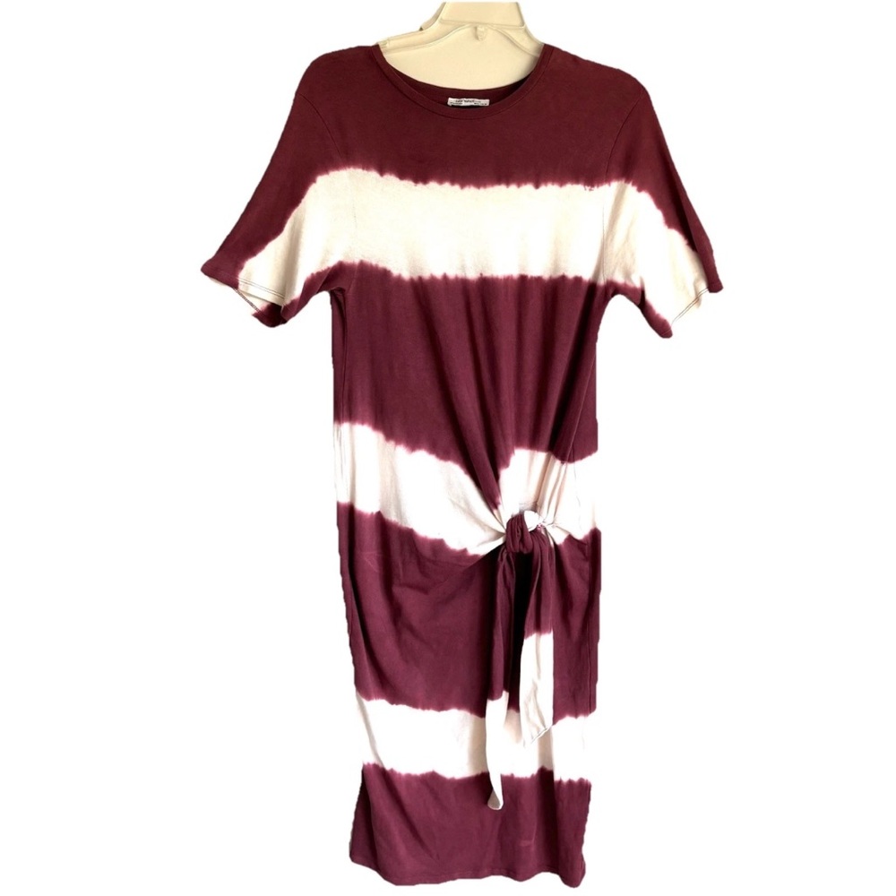 Zara Dress Burgundy Tie Dye Maxi Short Sleeve Side Tie